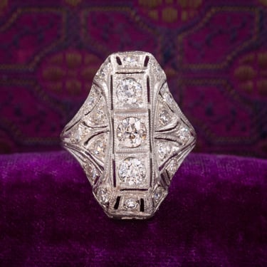 1920s Platinum &amp; Diamond Shield Ring