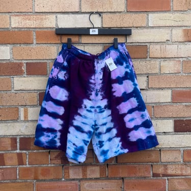 vintage 90s purple blue tie dye cotton shorts / m medium 