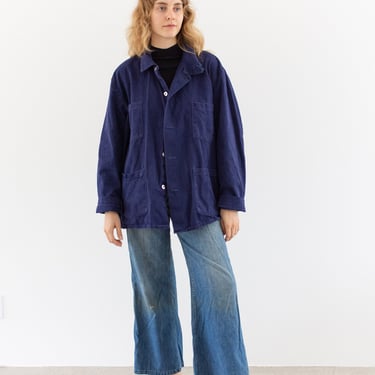 Vintage Blue Chore Jacket | Unisex Cotton Utility Work Coat | L XL | FJ027 