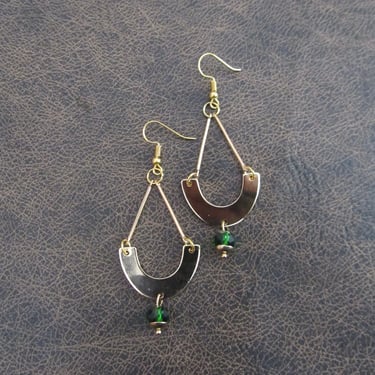 Gold and green crystal minimalist earrings 