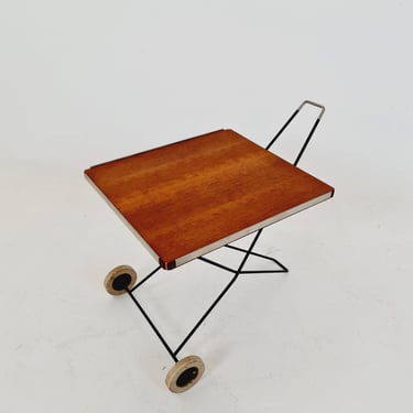 Vintage German mid century small trolley/ side table in teak & metal, 1960s 