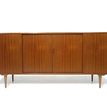 1960's Mid Century Danish Teak Credenza With Four Sliding Doors