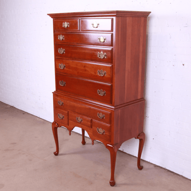 Ethan Allen Early American Queen Anne Solid Cherry Wood Highboy Dresser