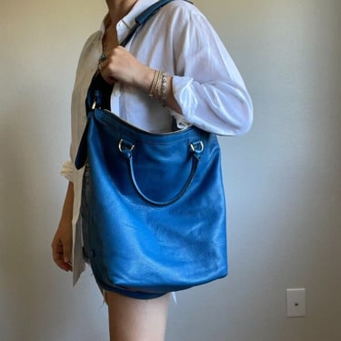 NWOT Diane Von Furstenberg Large Blue Leather Tote Carry all Hobo Purse Bag 