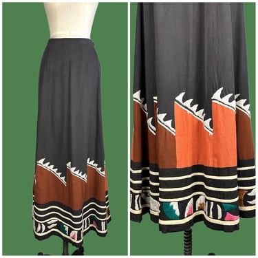 MEXICAN HERITAGE 70s Vintage Maxi Skirt | 1970s Gonzalo Bauer | Handmade Fabric | Made in Mexico | Size Small 