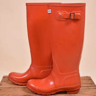 Orange Tall Rain Boots By Hunter, 6