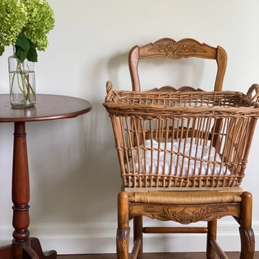 antique French open weave market basket