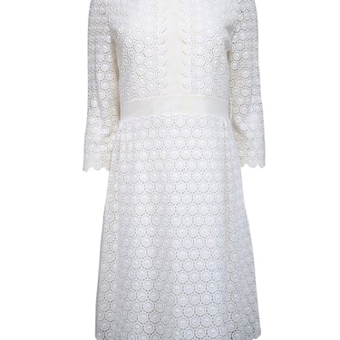 Diane von Furstenberg - White Eyelet Lace Cotton Dress Sz 10