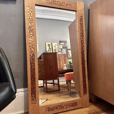 Oak & Copper Mirror by Pedersen & Hansen -Denmark 1960s