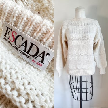 Vintage 1980s ESCADA Cream Wool & Alpaca Striped Sweater / M 