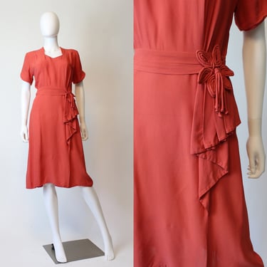 1940s coral rayon dress small | vintage tassel dress | new in 