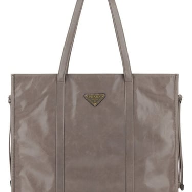 Prada Women Grey Leather Shopping Bag