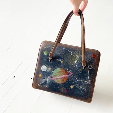 1950s Hand-Painted Space Leather Bag 