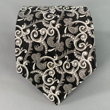 JOHN W. NORDSTROM Black Silver Abstract Floral Silk Tie