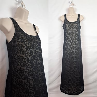 Vintage 90s / Y2K Black Sheer Overlay Dress, Size Small 