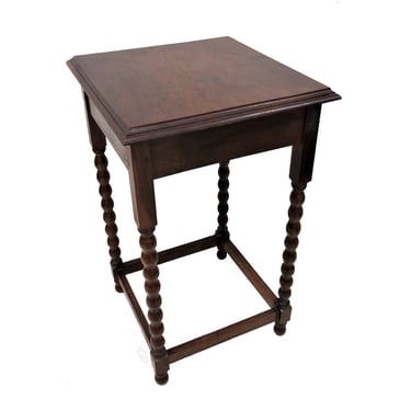 Wooden Side Table | Vintage English Tiger Oak Accent Table 
