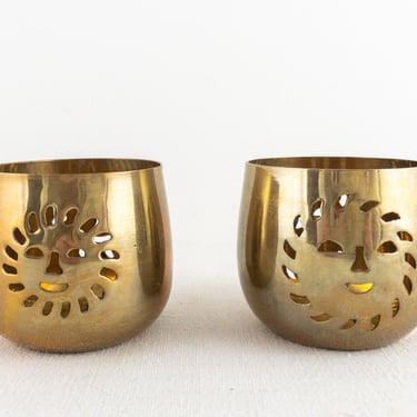Vintage Solid Brass Candle Cup with Sun Cut Out, Sold Separately, Pierced Metal Votive or Tea Candle Holder 
