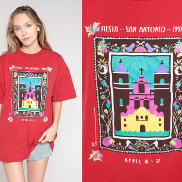 Fiesta San Antonio T Shirt 1997 Shirt 90s Texas Tshirt Battle of the Alamo Festival Vintage Retro T Shirt 1990s Graphic Red Extra Large xl 