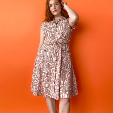 1950s Paisley Multicolored Dress, sz. XL