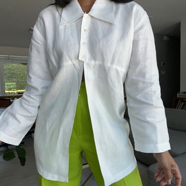 vintage pure linen minimal cutaway easy fit blouse 