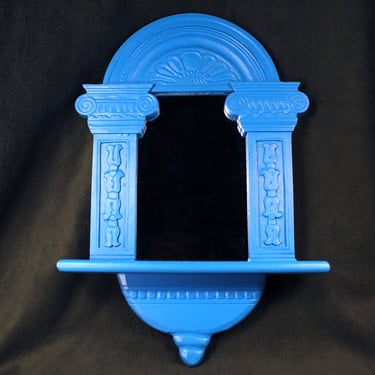 Vintage Refurbished Wooden Mirror | Entryway Mirror with Shelf | Bold Blue Mirror | Perfect for Entry or Powder Room 