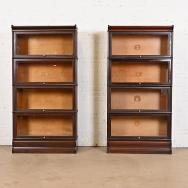 Antique Arts & Crafts Mahogany Four-Stack Barrister Bookcases by Macey, Pair