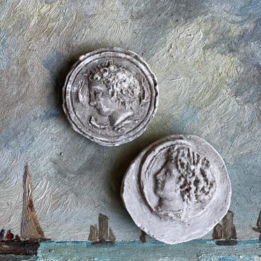 antique french plaster cast Roman coin medallion set
