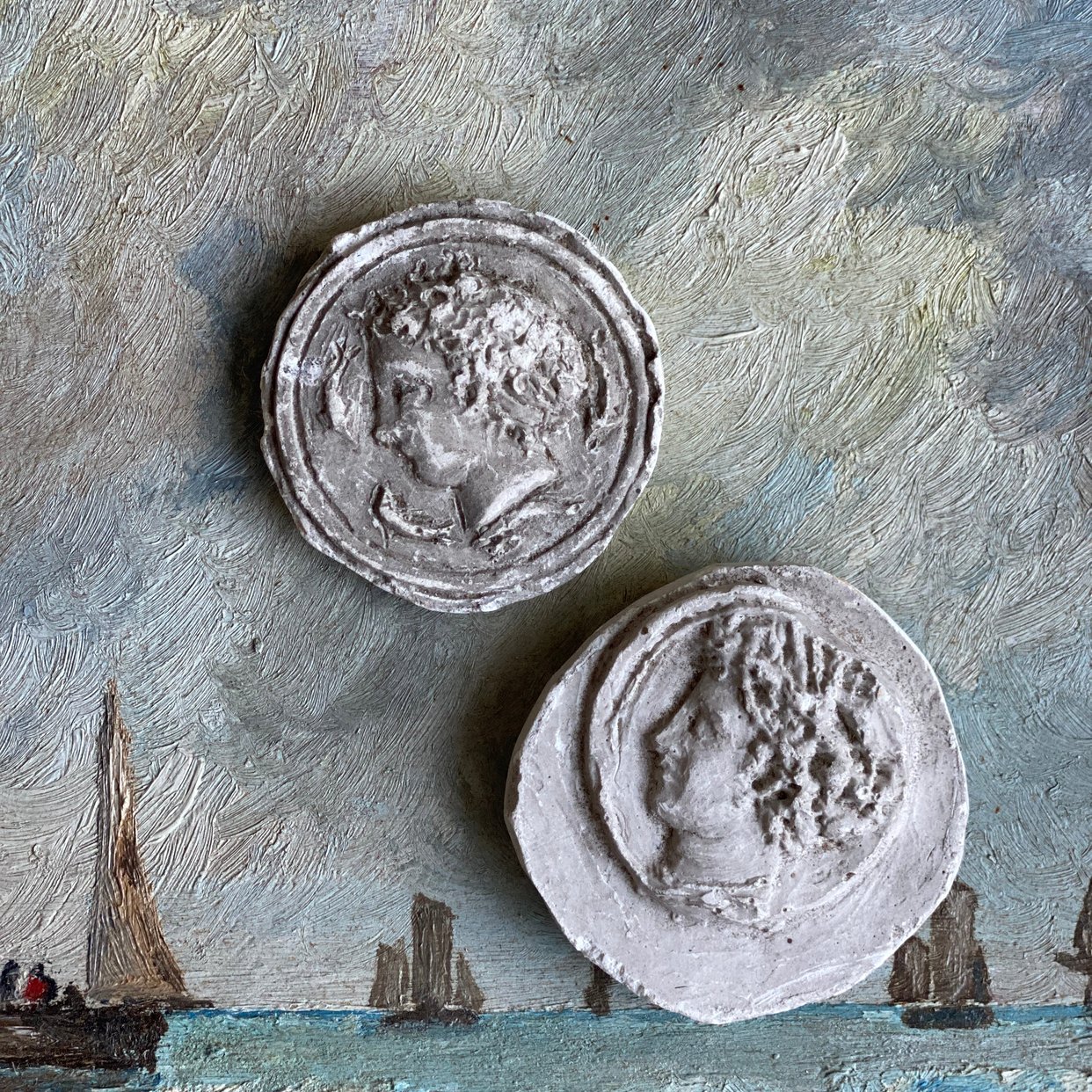 antique french plaster cast Roman coin medallion set | Joliette ...