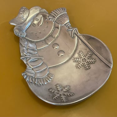 Vintage 90s Metal Snowman Candy Dish 