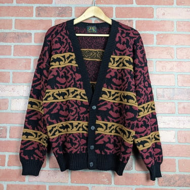 Vintage 80s 90s Made in USA Magnetic Force ORIGINAL Patterned Wool Cardigan - Extra Large 