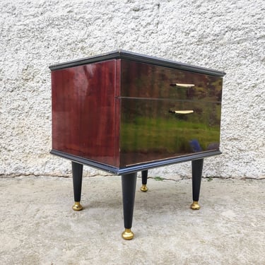 Vintage Varnished Bedside Table/ Mid Century/ Nightstand Storage / Retro Night Table/ Storage Table/ MCM Wooden Nightstand/ Yugoslavia/ 60s 