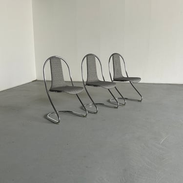 1 of 3 Italian Space Age Chromed Tubular Steel Cantilever Chairs in Style of Willy Rizzo for Cidue, 1980s Italy 