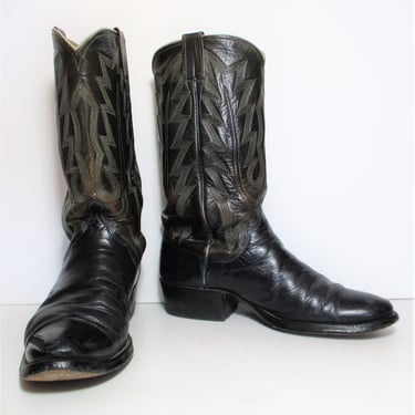 Vintage Mercer Boot Company Roper Cowboy Boots, size 7 1/2 Men, black leather 
