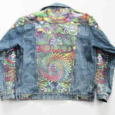 Vintage Y2K / 90's / 2000's Raver Blacklight Acid Washed Jean Jacket - Space Tribe Brand - L 