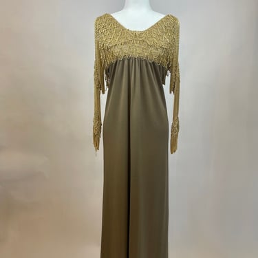 1960s Gold Chain Crochet Long Dress 