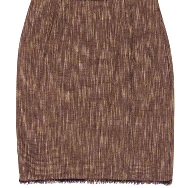 Etcetera - Brown & Purple Wool Mini Skirt w/ Frayed Hem Sz 6