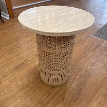 Crate &amp; Barrel 'Vernet' Travertine Cane End Table