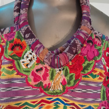 Vintage Hand Embroidered Cotton Mayan Hobo Huipil  Totebag 