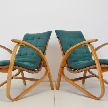 Pair of Bent Beechwood Armchairs, Design Jan Vaněk, 1930's. 