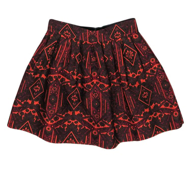 Alice & Olivia - Burgundy & Orange Embroidered Metallic A-Line Skirt Sz 4