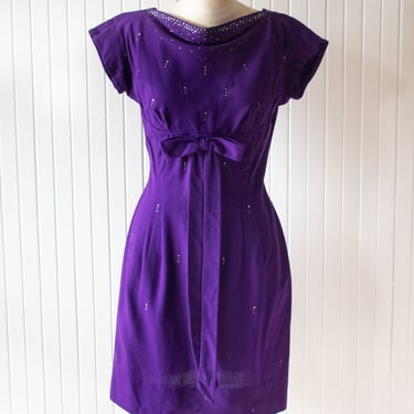 Vintage 1960s Mod Purple Wool Mini Dress Extra Small