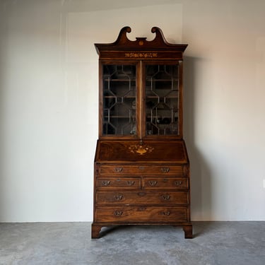 George III Period  Bureau  Bookcase  With Classical Swan Neck Pediment 