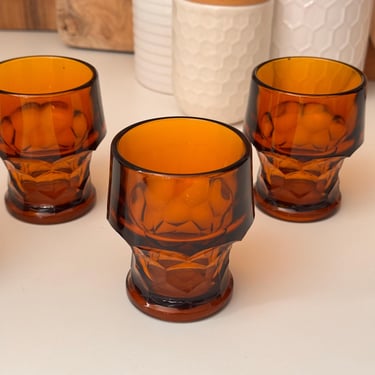 Vintage Dark Amber Anchor Hocking Viking Georgian Rocks/Juice Glasses | Set of 4 