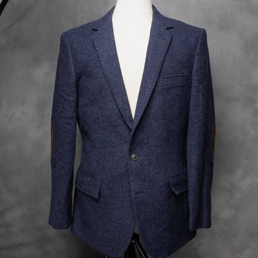 J. Crew Mens Wool Blazer Navy Blue Tweed with Suede Elbow Patches Size 42R 