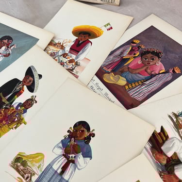 Mexican Stories Art, Individual Color Illustrations, Copyright 1949, Mexico Scenery, Valdio Sera, Home Decor 