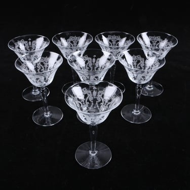 4 Vintage martini cocktail glasses, Morgantown Virginia, elegant glass stemware 