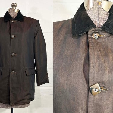 Vintage Brown Coat Quilted Lining Jacket Hipster Corduroy Collar Collared Button Down Amalgamated Union USA Deadstock NOS 1950s Small Medium 