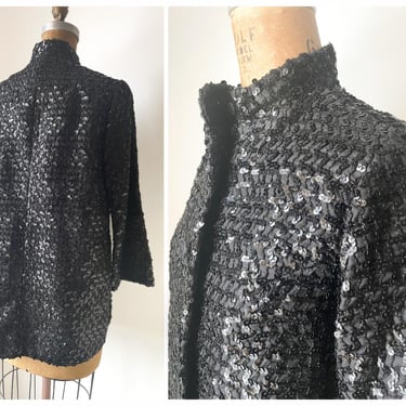 Vintage Frances Brewster black beaded evening jacket with sequins | gorgeous quality, women’s sequin jacket, beaded cocktail jacket, S 