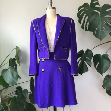 Vintage 90's ST. JOHN Royal Purple Set / 1990's Marie Gray Skirt Set / Clueless / Small by Ru