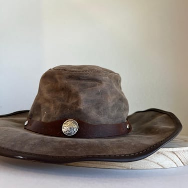 Vintage 90s Brown Suede Genuine Leather Bendable Nickel Western USA Hat Size XL 